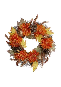 Best deal 🛒 Northlight Mums and Acorns Artificial Floral Twig Wreath 22-Inch Unlit ✨