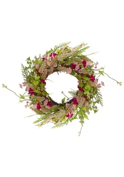 Deals 🥰 Northlight Spring Floral Foliage and Berry Twig Wreath Pink 21" ✨