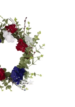 Buy 🔥 Northlight Red white and Blue Hydrangea and Eucalyptus Patriotic Artificial Wreath 😉 -Outlet Northlight Store Belk 1046
