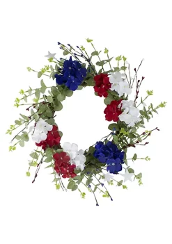 Buy 🔥 Northlight Red white and Blue Hydrangea and Eucalyptus Patriotic Artificial Wreath 😉 -Outlet Northlight Store Belk 1047