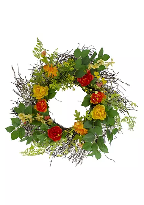 Cheapest ✨ Northlight Ranunculus and Rose Floral Spring Wreath Orange and Yellow 20" ✔️ 3 Cheapest ✨ Northlight Ranunculus and Rose Floral Spring Wreath Orange and Yellow 20" ✔️