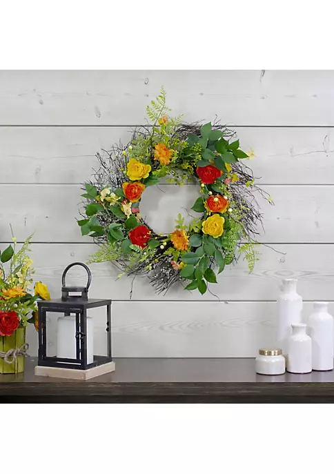 Cheapest ✨ Northlight Ranunculus and Rose Floral Spring Wreath Orange and Yellow 20" ✔️ 4 Cheapest ✨ Northlight Ranunculus and Rose Floral Spring Wreath Orange and Yellow 20" ✔️ - Image 2