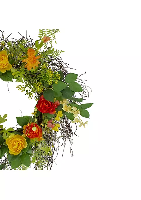 Cheapest ✨ Northlight Ranunculus and Rose Floral Spring Wreath Orange and Yellow 20" ✔️ 5 Cheapest ✨ Northlight Ranunculus and Rose Floral Spring Wreath Orange and Yellow 20" ✔️ - Image 3