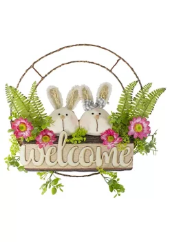 Brand new 🧨 Northlight Rabbit Couple Floral Springtime "Welcome" Wreath 19-Inch Unlit 🔔 -Outlet Northlight Store Belk 1080