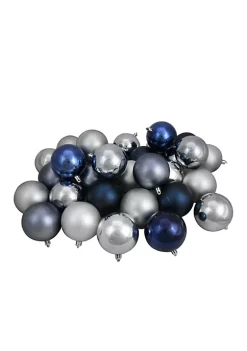 Budget 🎁 Northlight 32ct Silver and Blue Shatterproof 2-Finish 🎅 Christmas Ball Ornaments 3.25" (80mm) 🎉 -Outlet Northlight Store Belk 1084