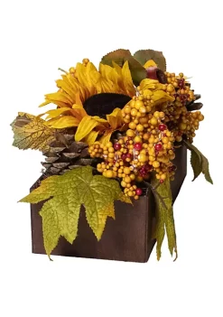 Outlet ✔️ Northlight 10" Yellow and Brown Sunflowers and Leaves Fall Harvest Floral Arrangement 😉 -Outlet Northlight Store Belk 1109