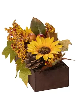 Outlet ✔️ Northlight 10" Yellow and Brown Sunflowers and Leaves Fall Harvest Floral Arrangement 😉 -Outlet Northlight Store Belk 1110