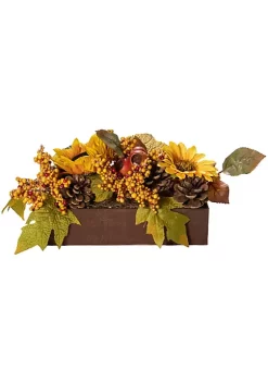 Outlet ✔️ Northlight 10" Yellow and Brown Sunflowers and Leaves Fall Harvest Floral Arrangement 😉 -Outlet Northlight Store Belk 1111