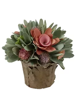 Cheapest 👏 Northlight 7.75" Pink and Green Wooden Floral Artificial Potted Centerpiece 🌟 -Outlet Northlight Store Belk 1119