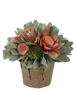 Cheapest 👏 Northlight 7.75" Pink and Green Wooden Floral Artificial Potted Centerpiece 🌟 -Outlet Northlight Store Belk 1120