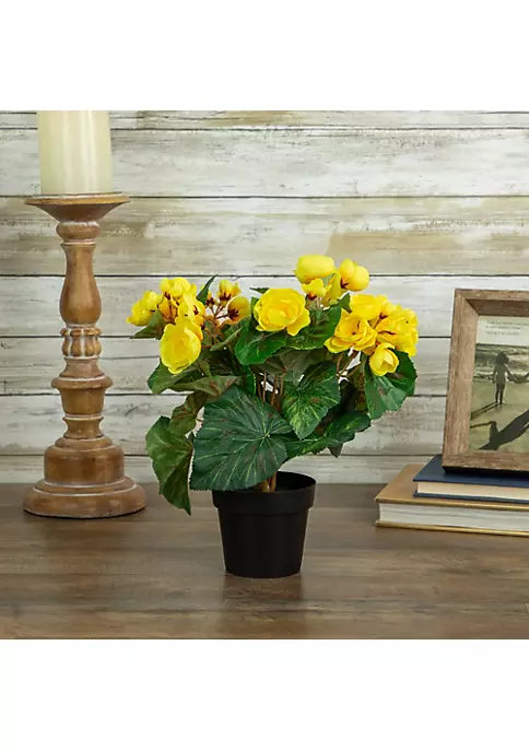 Budget 🌟 Northlight 11" Yellow Potted Silk Begonia Spring Artificial Floral Arrangement 🔔 4 Budget 🌟 Northlight 11" Yellow Potted Silk Begonia Spring Artificial Floral Arrangement 🔔 - Image 2