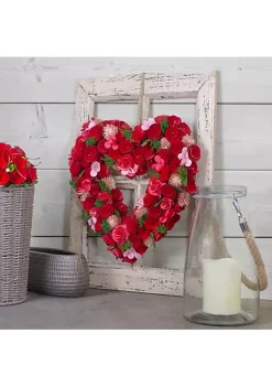 Deals 😉 Northlight Red and Pink Wooden Rose Valentine's Day Artificial Spring Wreath 13.5-Inch 🥰 -Outlet Northlight Store Belk 1344