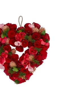 Deals 😉 Northlight Red and Pink Wooden Rose Valentine's Day Artificial Spring Wreath 13.5-Inch 🥰 -Outlet Northlight Store Belk 1345