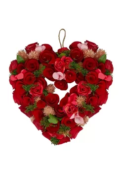 Deals 😉 Northlight Red and Pink Wooden Rose Valentine's Day Artificial Spring Wreath 13.5-Inch 🥰 -Outlet Northlight Store Belk 1346