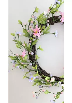 Brand new 💯 Northlight Daisy Twig Artificial Floral Wreath Green and Pink 15-Inch ✔️ -Outlet Northlight Store Belk 1473