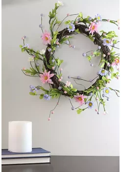 Brand new 💯 Northlight Daisy Twig Artificial Floral Wreath Green and Pink 15-Inch ✔️ -Outlet Northlight Store Belk 1474