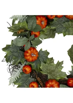 Flash Sale 🎉 Northlight Maple and Fern Leaves with Pumpkins Artificial Wreath Orange 24-Inch 🌟 -Outlet Northlight Store Belk 1565