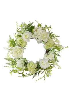 Discount 🔔 Northlight Peony and Rose Artificial Spring Wreath White and Green - 24-Inch ❤️