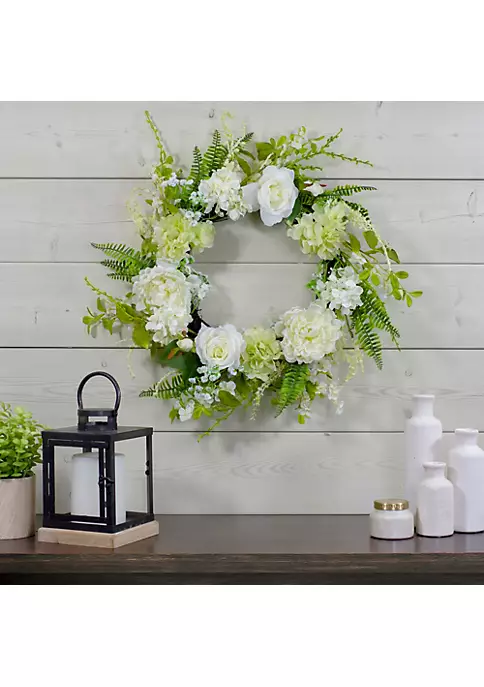 Discount 🔔 Northlight Peony and Rose Artificial Spring Wreath White and Green - 24-Inch ❤️ 4 Discount 🔔 Northlight Peony and Rose Artificial Spring Wreath White and Green - 24-Inch ❤️ - Image 2