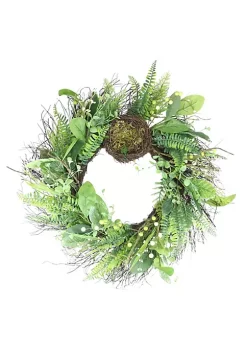 Buy 😉 Northlight Green and Brown Foliage Artificial Spring Wreath with Nest - 24-Inch Unlit 🧨 -Outlet Northlight Store Belk 1671