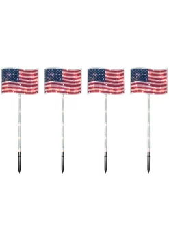Promo 🧨 Northlight 4ct Patriotic American Flag 4th of July Pathway Marker Lawn Stakes Clear Lights 🔔