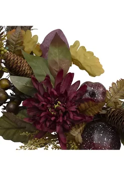 Flash Sale 😀 Northlight Mums and Pomegranates Artificial Floral Wreath Red 20-Inch 🤩 -Outlet Northlight Store Belk 1707