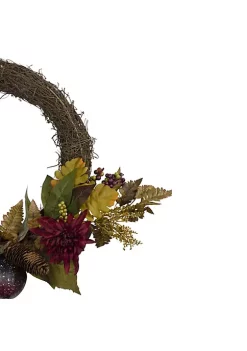 Flash Sale 😀 Northlight Mums and Pomegranates Artificial Floral Wreath Red 20-Inch 🤩 -Outlet Northlight Store Belk 1708