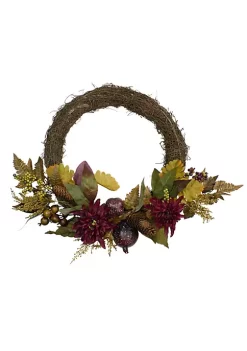 Flash Sale 😀 Northlight Mums and Pomegranates Artificial Floral Wreath Red 20-Inch 🤩 -Outlet Northlight Store Belk 1709