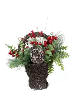 Promo 🔔 Northlight 15" Eucalyptus Pine and Berry Artificial 🎄 Christmas Grapevine Basket 🔥