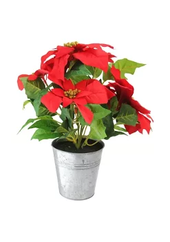 Best Pirce 🔥 Northlight 15.5" Red and Green Artificial Poinsettia 🎄 Christmas Flower Arrangement in Silver Pot ✨