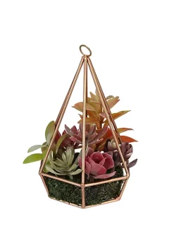 Buy 🌟 Northlight 9" Artificial Green and Purple Succulents Arrangement in 6-Sided Wire Frame 👍