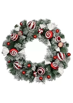 Wholesale 🔔 Northlight Frosted Pine Artificial 🎁 Christmas Wreath with Swirled 🍬 Candy Ornaments 24-Inch 😉