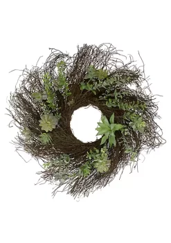 Discount 👍 Northlight Eucalyptus and Succulents Artificial Twig Wreath - 22-Inch 💯 -Outlet Northlight Store Belk 208