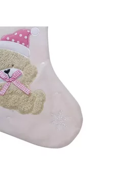 Best Sale 🎁 Northlight 19" Pink and White Baby's 1st 🎄 Christmas Embroidered Teddy Bear 🎄 Christmas Stocking 🎁 -Outlet Northlight Store Belk 26