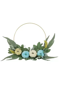 Buy 👏 Northlight Blue Pumpkins and Foliage 👪 Thanksgiving Artificial Half Wreath 18-Inch 🔥