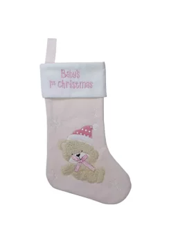 Best Sale 🎁 Northlight 19" Pink and White Baby's 1st 🎄 Christmas Embroidered Teddy Bear 🎄 Christmas Stocking 🎁 -Outlet Northlight Store Belk 27