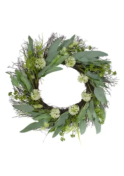 Buy ✨ Northlight Olive Leaf and Floral Twig Spring Wreath Green and White 23" 🌟