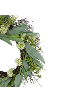 Buy ✨ Northlight Olive Leaf and Floral Twig Spring Wreath Green and White 23" 🌟 -Outlet Northlight Store Belk 289