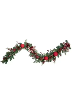 Outlet 🥰 Northlight 6' Green Pine Artificial 🎄 Christmas Garland with Plaid Ornaments and Bows 🤩