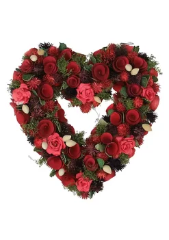 Best deal 👍 Northlight Red Wooden Rose and Botanicals Valentine's Day Heart Wreath 13.75-Inch Unlit 🎁