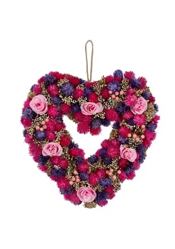 Cheap ⭐ Northlight Pink and Purple Floral Berry and Twig Heart-Shaped Artificial Spring Wreath 13.5-Inch 👏