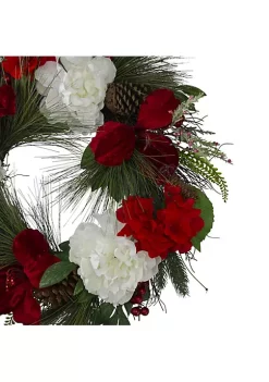 Buy 🔔 Northlight Peony and Amaryllis Twig Artificial Floral Wreath Red 24-Inch 🧨 -Outlet Northlight Store Belk 544