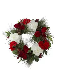 Buy 🔔 Northlight Peony and Amaryllis Twig Artificial Floral Wreath Red 24-Inch 🧨 -Outlet Northlight Store Belk 546