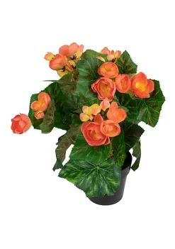Discount 🔔 Northlight 11" Coral Pink Potted Silk Begonia Spring Artificial Floral Arrangement 🎉 -Outlet Northlight Store Belk 589