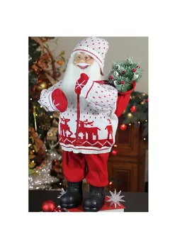 Wholesale 🔥 Northlight 25" White and Red Santa in Knit Deer Sweater with Sack of Pine Figure Decoration 😀 -Outlet Northlight Store Belk 654