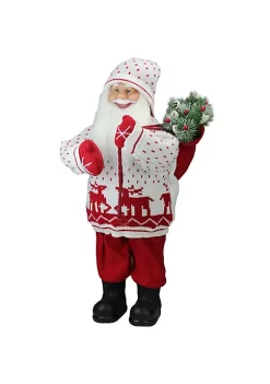 Wholesale 🔥 Northlight 25" White and Red Santa in Knit Deer Sweater with Sack of Pine Figure Decoration 😀 -Outlet Northlight Store Belk 657
