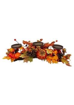 Coupon 🔔 Northlight 21" Orange Fall Harvest Leaves and Pumpkins Candle Holder ✔️ -Outlet Northlight Store Belk 665