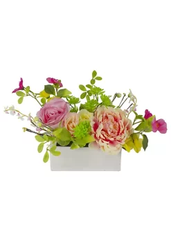 Cheapest ✔️ Northlight 14-Inch Pink and Yellow Artificial Roses and Peony Floral Arrangement in Planter 👏