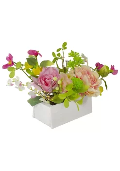 Cheapest ✔️ Northlight 14-Inch Pink and Yellow Artificial Roses and Peony Floral Arrangement in Planter 👏 -Outlet Northlight Store Belk 691