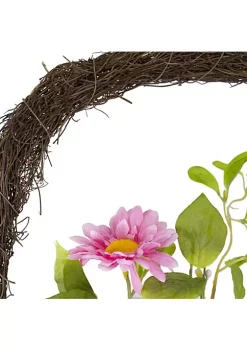 Budget ⭐ Northlight Chrysanthemum and Daisy Twig Basket Wreath Spring Decor Pink and Yellow 17" ✨ -Outlet Northlight Store Belk 722